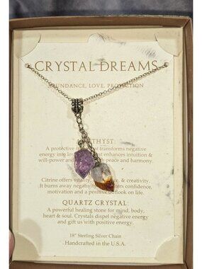 Crystal Dreams Witchy Sterling Silver Purple Crystal Necklace 18 Inch NIB